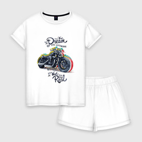 Женская пижама с шортиками хлопок с принтом Мотоцикл в Курске, 100% хлопок | футболка прямого кроя, шорты свободные с широкой мягкой резинкой | арт | мото | мотоцикл | надписи | ретро | стиль | техника