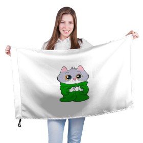 Флаг 3D с принтом Котёнок в пледе в Курске, 100% полиэстер | плотность ткани — 95 г/м2, размер — 67 х 109 см. Принт наносится с одной стороны | 