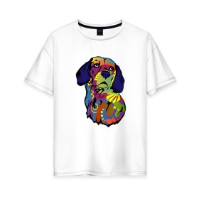 Женская футболка хлопок Oversize с принтом Берегись биглей в Курске, 100% хлопок | свободный крой, круглый ворот, спущенный рукав, длина до линии бедер
 | абстракция | бигль | сердце | собака