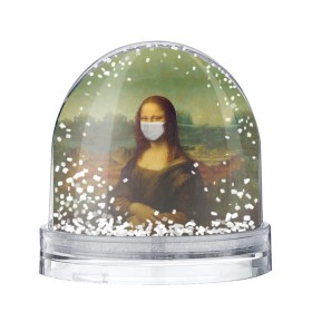 Снежный шар с принтом Мона Лиза в маске в Курске, Пластик | Изображение внутри шара печатается на глянцевой фотобумаге с двух сторон | 2019 ncov | corona | corona time | coronavirus | covid 19 | mona lisa | virus | вирус | джаконда | здоровье | корона | коронавирус | медицина | мона лиза | пандемия