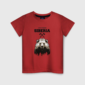 Детская футболка хлопок с принтом Сибирь в Курске, 100% хлопок | круглый вырез горловины, полуприлегающий силуэт, длина до линии бедер | siberia | лес | медведь | русский мишка | сибирь | сибиряк | тайга | топоры