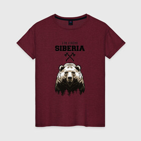 Женская футболка хлопок с принтом Сибирь в Курске, 100% хлопок | прямой крой, круглый вырез горловины, длина до линии бедер, слегка спущенное плечо | Тематика изображения на принте: siberia | лес | медведь | русский мишка | сибирь | сибиряк | тайга | топоры