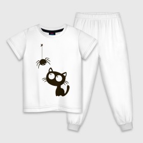 Детская пижама хлопок с принтом Котик и паучек в Курске, 100% хлопок |  брюки и футболка прямого кроя, без карманов, на брюках мягкая резинка на поясе и по низу штанин
 | высказывание | идея | котик | манера | мемы | паук | разные | рисунок | символ