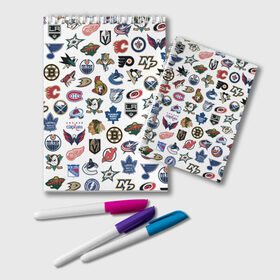 Блокнот с принтом Логотипы НХЛ в Курске, 100% бумага | 48 листов, плотность листов — 60 г/м2, плотность картонной обложки — 250 г/м2. Листы скреплены удобной пружинной спиралью. Цвет линий — светло-серый
 | capitals | nhl | penguins | pittsburgh | washington | блюз | бостон | брюинз | вашингтон | детройт | кэпиталз | логотипы нхл | нью йорк | пингвинз | питтсбург | рейнджерс | сан хосе шаркс | сент луис | тампа бэй