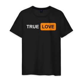 Мужская футболка хлопок с принтом True Love в Курске, 100% хлопок | прямой крой, круглый вырез горловины, длина до линии бедер, слегка спущенное плечо. | Тематика изображения на принте: logo | love | true love | лого | логотип | любовь | настоящая любовь