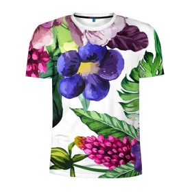 Мужская футболка 3D спортивная с принтом Цветы в Курске, 100% полиэстер с улучшенными характеристиками | приталенный силуэт, круглая горловина, широкие плечи, сужается к линии бедра | big picture | лето | листья | прикольные картинки | тропические | цветы
