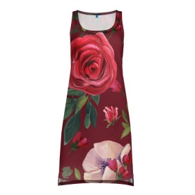 Платье-майка 3D с принтом rose в Курске, 100% полиэстер | полуприлегающий силуэт, широкие бретели, круглый вырез горловины, удлиненный подол сзади. | big picture | rose | листья | прикольные картинки | розы | цветы