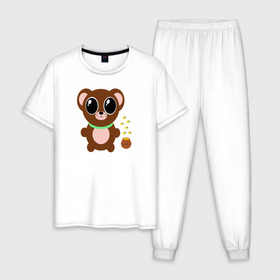 Мужская пижама хлопок с принтом Медвежонок в Курске, 100% хлопок | брюки и футболка прямого кроя, без карманов, на брюках мягкая резинка на поясе и по низу штанин
 | 2020 | детский | забавный | классный | медвежонок | милый | мультик | мультипликация