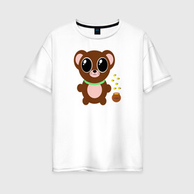 Женская футболка хлопок Oversize с принтом Медвежонок в Курске, 100% хлопок | свободный крой, круглый ворот, спущенный рукав, длина до линии бедер
 | 2020 | детский | забавный | классный | медвежонок | милый | мультик | мультипликация