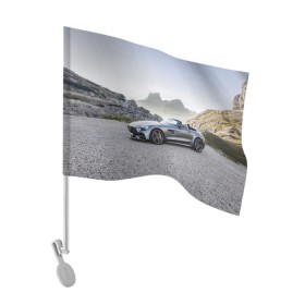 Флаг для автомобиля с принтом Mercedes V8 Biturbo в Курске, 100% полиэстер | Размер: 30*21 см | Тематика изображения на принте: cabriolet | car | germany | mercedes | mountains | nature | v 8 biturbo | автомобиль | германия | горы | кабриолет | мерседес | природа