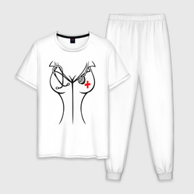 Мужская пижама хлопок с принтом Медсестра в Курске, 100% хлопок | брюки и футболка прямого кроя, без карманов, на брюках мягкая резинка на поясе и по низу штанин
 | высказывание | идея | манера | мемы | разные | рисунок | символ