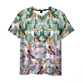 Мужская футболка 3D с принтом туканы в Курске, 100% полиэфир | прямой крой, круглый вырез горловины, длина до линии бедер | casual | summer | летние | лето | пляжное | тренд | тропики