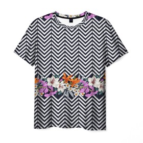 Мужская футболка 3D с принтом тропически цветы с орнаментом в Курске, 100% полиэфир | прямой крой, круглый вырез горловины, длина до линии бедер | casual | summer | летние | лето | пляжное | тренд | тропики