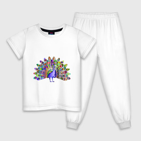 Детская пижама хлопок с принтом Павлин в Курске, 100% хлопок |  брюки и футболка прямого кроя, без карманов, на брюках мягкая резинка на поясе и по низу штанин
 | Тематика изображения на принте: peacock | животные | павлин | птица
