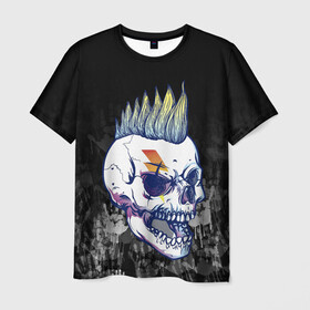 Мужская футболка 3D с принтом Череп с ирокезы в Курске, 100% полиэфир | прямой крой, круглый вырез горловины, длина до линии бедер | pank | rock | skull | ирокез | модная | модный | музыка | панк | рок | рокер | скелет | череп