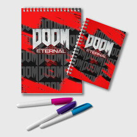 Блокнот с принтом DOOM ETERNAL в Курске, 100% бумага | 48 листов, плотность листов — 60 г/м2, плотность картонной обложки — 250 г/м2. Листы скреплены удобной пружинной спиралью. Цвет линий — светло-серый
 | Тематика изображения на принте: doom | doom eternal | game | дум | игра