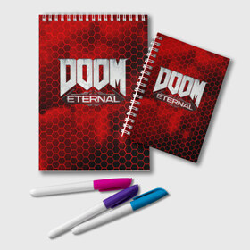 Блокнот с принтом DOOM ETERNAL в Курске, 100% бумага | 48 листов, плотность листов — 60 г/м2, плотность картонной обложки — 250 г/м2. Листы скреплены удобной пружинной спиралью. Цвет линий — светло-серый
 | Тематика изображения на принте: doom | doom eternal | game | дум | игра