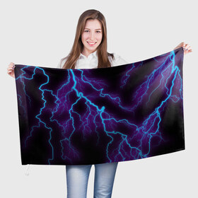 Флаг 3D с принтом МОЛНИЯ в Курске, 100% полиэстер | плотность ткани — 95 г/м2, размер — 67 х 109 см. Принт наносится с одной стороны | гроза | гром | молния | небо | неон | неоновый | ночь | природа | разряд | текстура | ток | электричество | яркий