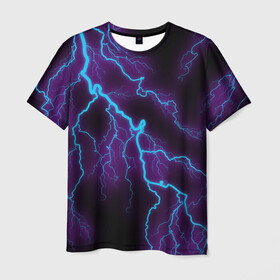 Мужская футболка 3D с принтом МОЛНИЯ  в Курске, 100% полиэфир | прямой крой, круглый вырез горловины, длина до линии бедер | гроза | гром | молния | небо | неон | неоновый | ночь | природа | разряд | текстура | ток | электричество | яркий