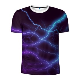 Мужская футболка 3D спортивная с принтом МОЛНИЯ в Курске, 100% полиэстер с улучшенными характеристиками | приталенный силуэт, круглая горловина, широкие плечи, сужается к линии бедра | гроза | гром | молния | небо | неон | неоновый | ночь | природа | разряд | текстура | ток | электричество | яркий