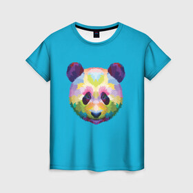 Женская футболка 3D с принтом Панда в Курске, 100% полиэфир ( синтетическое хлопкоподобное полотно) | прямой крой, круглый вырез горловины, длина до линии бедер | арт | голова панды | животные | медведи | панда
