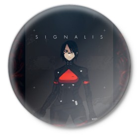 Значок с принтом SIGNALIS в Курске,  металл | круглая форма, металлическая застежка в виде булавки | game | games | horror | pixels | signalis | игра | игры | пиксели | пиксель | пиксельное | хоррор