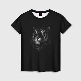Женская футболка 3D с принтом Тигр в Курске, 100% полиэфир ( синтетическое хлопкоподобное полотно) | прямой крой, круглый вырез горловины, длина до линии бедер | арт | большие кошки | голова тигра | животные | тигр | хищники