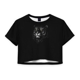 Женская футболка Crop-top 3D с принтом Тигр в Курске, 100% полиэстер | круглая горловина, длина футболки до линии талии, рукава с отворотами | арт | большие кошки | голова тигра | животные | тигр | хищники