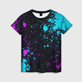 Женская футболка 3D с принтом БРЫЗГИ КРАСКИ NEON в Курске, 100% полиэфир ( синтетическое хлопкоподобное полотно) | прямой крой, круглый вырез горловины, длина до линии бедер | neon | брызги | брызги краски | кляксы | краска | неон | неоновые | пятна | цветной | яркий