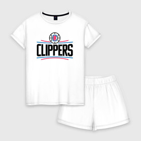 Женская пижама с шортиками хлопок с принтом Los Angeles Clippers (1) в Курске, 100% хлопок | футболка прямого кроя, шорты свободные с широкой мягкой резинкой | ball | basketball | clippers | sport | streetball | баскетбол | клипперс | мяч | нба | спорт | стритбол