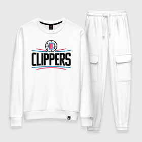 Женский костюм хлопок с принтом Los Angeles Clippers (1) в Курске, 100% хлопок | на свитшоте круглая горловина, мягкая резинка по низу. Брюки заужены к низу, на них два вида карманов: два 