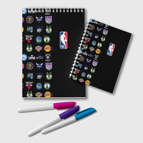 Блокнот с принтом NBA (Team Logos 2) в Курске, 100% бумага | 48 листов, плотность листов — 60 г/м2, плотность картонной обложки — 250 г/м2. Листы скреплены удобной пружинной спиралью. Цвет линий — светло-серый
 | Тематика изображения на принте: ball | basketball | sport | streetball | баскетбол | мяч | нба | спорт | стритбол