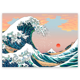 Поздравительная открытка с принтом Большая волна в канагаве в Курске, 100% бумага | плотность бумаги 280 г/м2, матовая, на обратной стороне линовка и место для марки
 | art | japan | jp | арт | большая волна в канагаве | в подарок | вода | волны | искусство | картина | маска | маски | море | туризм | туристу | японисту | япония | японское