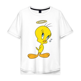 Мужская футболка хлопок Oversize с принтом Твити в Курске, 100% хлопок | свободный крой, круглый ворот, “спинка” длиннее передней части | looney tunes | tweety | vdzabma | луни тюнз | твити
