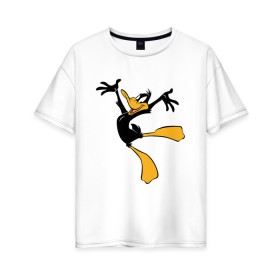 Женская футболка хлопок Oversize с принтом Даффи Дак в Курске, 100% хлопок | свободный крой, круглый ворот, спущенный рукав, длина до линии бедер
 | daffy duck | looney tunes | vdzabma | даффи дак | луни тюнз