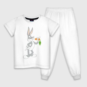Детская пижама хлопок с принтом Багз Банни в Курске, 100% хлопок |  брюки и футболка прямого кроя, без карманов, на брюках мягкая резинка на поясе и по низу штанин
 | bugs bunny | looney tunes | vdzabma | багз банни | луни тюнз