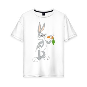 Женская футболка хлопок Oversize с принтом Багз Банни в Курске, 100% хлопок | свободный крой, круглый ворот, спущенный рукав, длина до линии бедер
 | bugs bunny | looney tunes | vdzabma | багз банни | луни тюнз