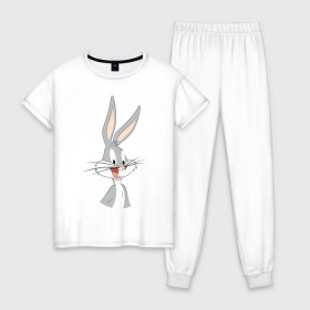 Женская пижама хлопок с принтом Багз Банни в Курске, 100% хлопок | брюки и футболка прямого кроя, без карманов, на брюках мягкая резинка на поясе и по низу штанин | bugs bunny | looney tunes | vdzabma | багз банни | луни тюнз