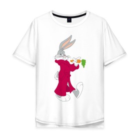 Мужская футболка хлопок Oversize с принтом Багз Банни в Курске, 100% хлопок | свободный крой, круглый ворот, “спинка” длиннее передней части | bugs bunny | looney tunes | vdzabma | багз банни | луни тюнз