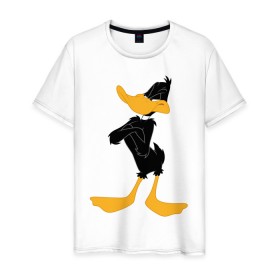 Мужская футболка хлопок с принтом Даффи Дак в Курске, 100% хлопок | прямой крой, круглый вырез горловины, длина до линии бедер, слегка спущенное плечо. | daffy duck | looney tunes | vdzabma | даффи дак | луни тюнз
