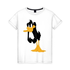 Женская футболка хлопок с принтом Даффи Дак в Курске, 100% хлопок | прямой крой, круглый вырез горловины, длина до линии бедер, слегка спущенное плечо | daffy duck | looney tunes | vdzabma | даффи дак | луни тюнз