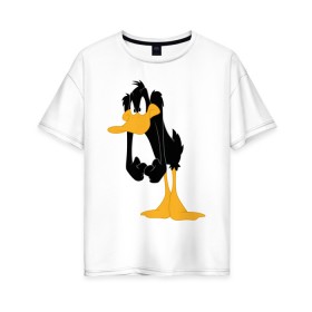 Женская футболка хлопок Oversize с принтом Даффи Дак в Курске, 100% хлопок | свободный крой, круглый ворот, спущенный рукав, длина до линии бедер
 | daffy duck | looney tunes | vdzabma | даффи дак | луни тюнз