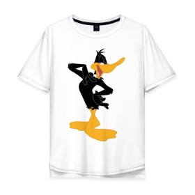 Мужская футболка хлопок Oversize с принтом Даффи Дак в Курске, 100% хлопок | свободный крой, круглый ворот, “спинка” длиннее передней части | daffy duck | looney tunes | vdzabma | даффи дак | луни тюнз