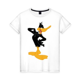 Женская футболка хлопок с принтом Даффи Дак в Курске, 100% хлопок | прямой крой, круглый вырез горловины, длина до линии бедер, слегка спущенное плечо | daffy duck | looney tunes | vdzabma | даффи дак | луни тюнз