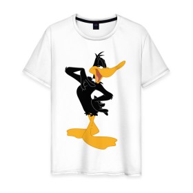 Мужская футболка хлопок с принтом Даффи Дак в Курске, 100% хлопок | прямой крой, круглый вырез горловины, длина до линии бедер, слегка спущенное плечо. | Тематика изображения на принте: daffy duck | looney tunes | vdzabma | даффи дак | луни тюнз