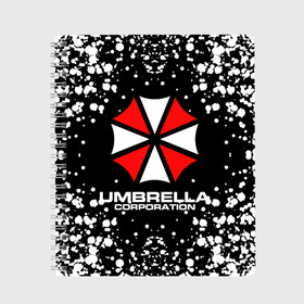 Тетрадь с принтом Umbrella Corporation в Курске, 100% бумага | 48 листов, плотность листов — 60 г/м2, плотность картонной обложки — 250 г/м2. Листы скреплены сбоку удобной пружинной спиралью. Уголки страниц и обложки скругленные. Цвет линий — светло-серый
 | Тематика изображения на принте: resident evil | umbrella corporation | амбрелла | амбрелла корпорейшн | вирус | вымышленная военная и фармацевтическая корпорация | игра | умбрелла