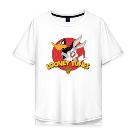 Мужская футболка хлопок Oversize с принтом Багз Банни и Даффи Дак в Курске, 100% хлопок | свободный крой, круглый ворот, “спинка” длиннее передней части | bugs bunny | daffy duck | looney tunes | vdzabma | багз банни | даффи дак | луни тюнз