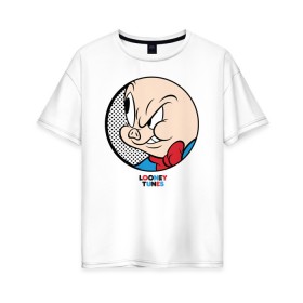 Женская футболка хлопок Oversize с принтом Porky Pig в Курске, 100% хлопок | свободный крой, круглый ворот, спущенный рукав, длина до линии бедер
 | looney tunes | porky pig | vdzabma | луни тюнз | порки пиг | поросенок порки