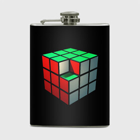 Фляга с принтом Кубик Рубика в Курске, металлический корпус | емкость 0,22 л, размер 125 х 94 мм. Виниловая наклейка запечатывается полностью | Тематика изображения на принте: 3d | головоломка | игры | кубик | мозг | недостающий | рубика | элемент