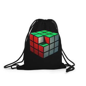 Рюкзак-мешок 3D с принтом Кубик Рубика в Курске, 100% полиэстер | плотность ткани — 200 г/м2, размер — 35 х 45 см; лямки — толстые шнурки, застежка на шнуровке, без карманов и подкладки | 3d | головоломка | игры | кубик | мозг | недостающий | рубика | элемент
